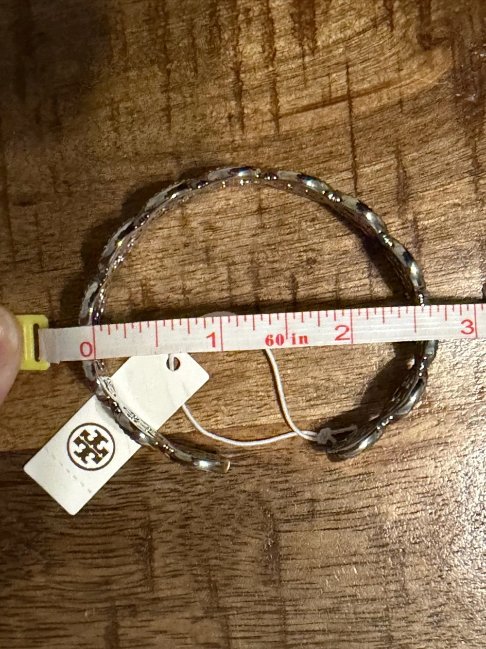 NWT Tory Burch Miller Pavé Crystal Logo Bangle Bracelet Silver